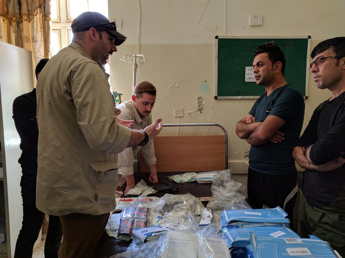 Delivering humanitarian supplies to a hospital near the Syrian border.